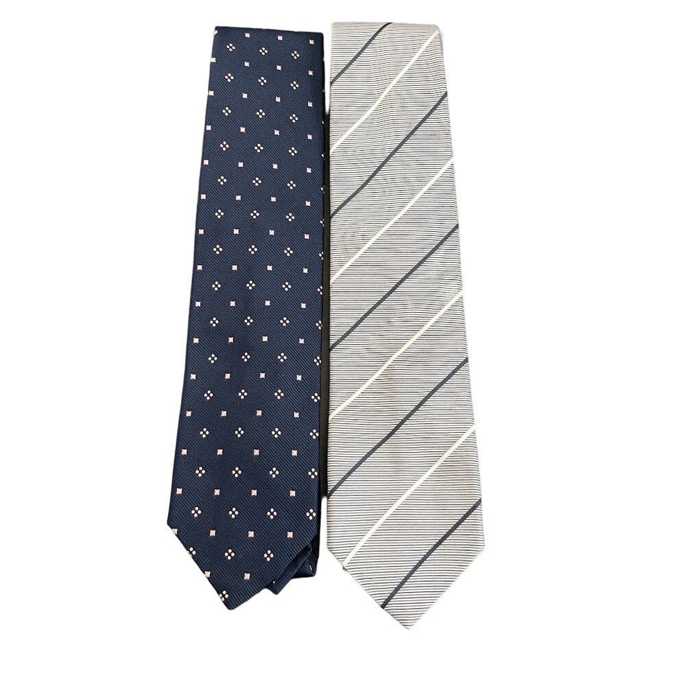 Breuer 100% Silk Luxury Necktie Geometric & Stripe Design Lot Of 2